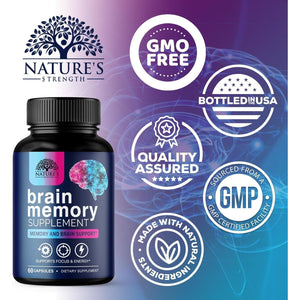 Brain Memory Supplement Pills - 3X Strength Nootropics for Concentration, Clarity & Focus Support - Brain Health Cognitive Vitamins with Bacopa, Phosphatidylserine & DMAE, Brain Booster - 60 Capsules