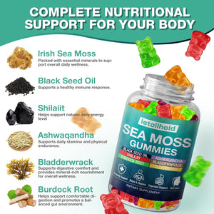 Sea Moss Gummies - Irish Sea Moss Gummies Advanced for Adults with Ashwagandha Bladderwrack & Burdock Root for Supports Immune,Energy - 60 Vegan Gummy,2Pcs