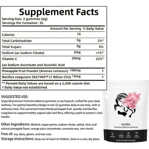 Feminine Balance Gummies, Vegan Hawaiian Pineapple, Ph Balance, Healthy Odor, Flora and Immune Support, Vaginal Health Support, 60 Count