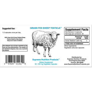 Supreme Nutrition Sheep Testicle - 100% Grass Fed and Finished in New Zealand, 90 Capsules of Pure Ovine Testicle