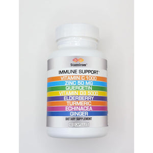 8 in 1 Immune Support with Quercetin Zinc 50Mg Vitamin C 1000Mg Vitamin D3 5000 IU and Elderberry Echinacea Ginger for Adults Kids - VIT D Supplement Veg Capsules