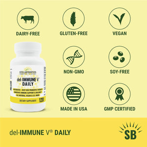 Del-Immune V® Daily by Stellar Biotics, All-Natural Immune Support & Gut Health, Immediate Care, Metabiotic: Nextgen Probiotic Therapy (120 Caps)