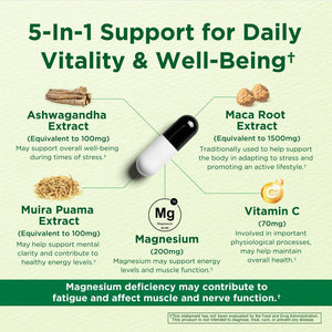 Caffeine Free Natural Energy Boost with Ashwagandha, Maca & Magnesium - Support Stress Relief, Focus & Mood - 60 Capsules by Innervis Nutrition