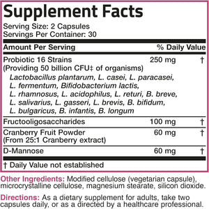 Bronson Women'S Probiotic 50 Billion CFU + Prebiotic with Cranberry & D-Mannose – Vaginal Health, Healthy Digestion, Immune Function and Urinary Tract Support, Non-Gmo, 60 Vegetarian Capsules