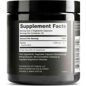 Toniiq 2000Mg Taurine Supplement - High Purity Taurine Powder Capsules, 98%+ Pure, Third-Party Lab Tested - Potent, Non-Gmo, Gluten-Free, Effective Formula 45 Optimal Servings per Bottle