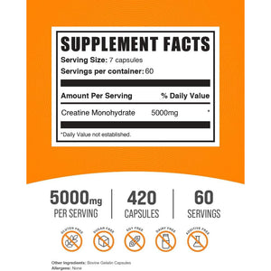 Bulksupplements.Com Creatine Monohydrate Capsules - Micronized Creatine Pills - Gluten Free, 7 Capsules per Serving (5000Mg), 420 Count (Pack of 1)