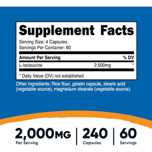 Nutricost L-Isoleucine 2000Mg per Serving, 240 Capsules (60 Servings)
