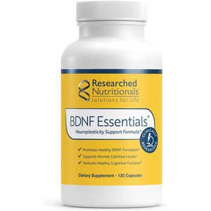 Researched Nutritionals BDNF Essentials - Clinically Researched Brain Supplement with Bacopa Monnieri & Lions Mane Mushroom - Supports Neuroplasticity, & Healthy Cortisol Levels, 120 Capsules