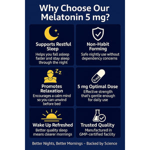 Melatonin 5 Mg - 100 Tablets | Sleep Support | Non-Habit Forming | Vegetarian | 5 Mg per Tablet | Dietary Supplement | GMP Manufactured in USA | 100 Day Supply