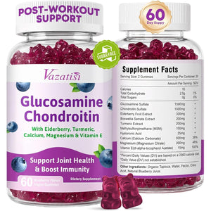2 Pack Glucosamine Chondroitin Gummies - Glucosamine Chondroitin with MSM, Elderberry, Turmeric, Joint Support Supplement for Adults, Men & Women - Blueberry Flavor, 120 Cts