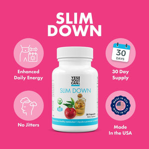 Yes You Can! Slim down Dietary Supplements - with African Mango, L-Carnitine, Apple Cider Vinegar, Green Tea Extract, and Caffeine Derived from Guarana Seed Extract, 30 Capsules/1 Month Supply
