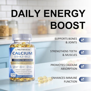 Nutriview Calcium 2000Mg with D3 & K2 - High Absorption Bone Health Supplement for Women, Non-Gmo, 120 Softgels(1Pc)