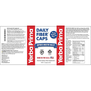 Yerba Prima Daily Fiber Caps Formula, 400 Capsules - Both Soluble and Insoluble - with Psyllium Seed Husks, Acacia Gum, Apple Fiber and More - Dietary Supplement