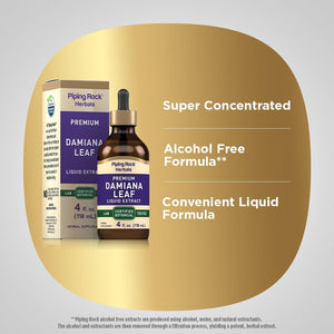 Piping Rock Damiana Leaf Herb Tincture | 4 Fl Oz | Liquid Extract Drops | Vegetarian & Alcohol Free | Non GMO, Gluten Free Supplement