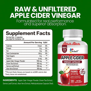 Apple Cider Vinegar Capsules 700Mg - 120 Count | Extra Strength ACV with the Mother | Supports Weight Management, Digestion, Metabolism & Immune | Vegan, Non-Gmo, Gluten-Free| Pack of 2