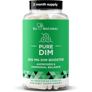 DIM Supplement Pure 200 Mg for Women or Men - Estrogen Hormone Balance Supplement for Energy, Fatigue, Stress, Menopause, Hot Flashes - Enhanced Bioavailability Bioperine - 60 Vegan Soft Capsules