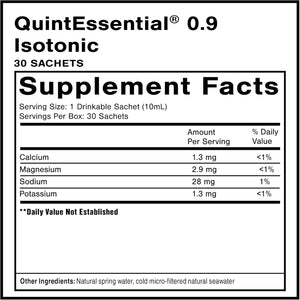 Quicksilver Scientific Quintessential 0.9 Sachets - Isotonic Solution with Sea Water Minerals + Alpine Spring - Liquid Hydration, Electrolyte + Multi Minerals Supplement (30 Count)