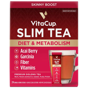 Vitacup Slim Instant Tea Packets for Diet Support, Oolong Tea W/B Vitamins, Garcinia, Inulin & Acai, On-The-Go Instant Sticks, 24 Ct