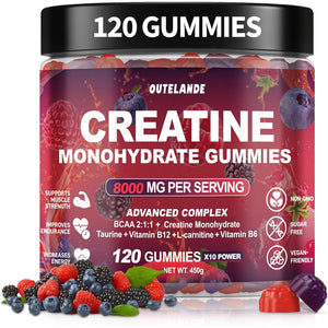 Creatine Monohydrate Gummies for Men & Women, Creatine Supplement for Enhanced Muscle Growth, Energy Boost - with L-Taurine, Sugar Free, Vegan, Raspberry Blackberry Blueberry Flavor-120 Count