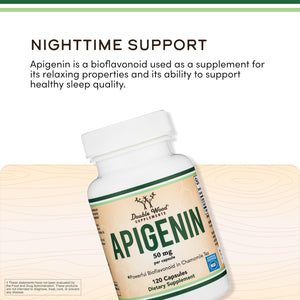 Apigenin Supplement - 50Mg per Capsule, 120 Count (Powerful Bioflavonoid Found in Chamomile Tea for Relaxation, Sleep, and Mood) Senolytic Flavonols for Aging (Gluten Free) by Double Wood