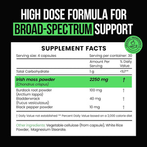 Vitaraw Organic Irish Sea Moss Capsules 2400 Mg - Burdock Root and Bladderwrack Powder Real Seamoss Pills for Immune Support, Joint and Gut Health Help - Raw Sea Moss Advanced Herbal Supplement