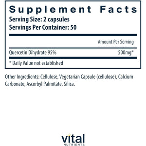 Vital Nutrients Quercetin - Vegan Quercetin Supplement with Bioflavonoids for Sinus, Respiratory, Heart, & Immune Function Support - Gluten, Dairy, Soy Free - 500Mg - 100 Capsules