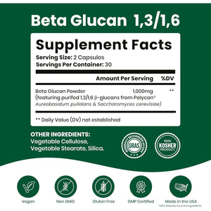 Nutriana Beta Glucan Supplements 1000Mg – 1,3/1,6D Beta Glucan Capsules for Immune Support – Natural Beta Glucans Fiber Supplement – 60 Veggie Capsules (60 Count, Unflavored)