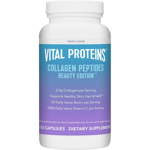 Vital Proteins Collagen Peptides Beauty Edition Capsules, 2.5G of Collagen per Serving with Biotin and Vitamin C, 30 Servings