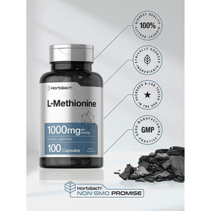 Horbäach L-Methionine 1000Mg | 100 Capsules | Non-Gmo, Gluten Free | Free Form Supplement