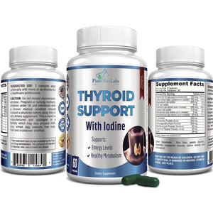 Thyroid Support with Iodine - Metabolism Booster, Energy Booster, Increase Focus - Premium Non-Gmo Thyroid Supplement 60 Capsules