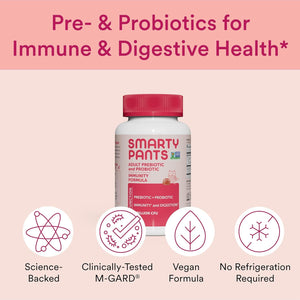 Smartypants Adult Probiotic & Prebiotic Gummies for Digestive Health: Gut Health Supplement, Clinically Studied Prebiotic for Immune Support, Strawberry, 60 Count (30 Day Supply)