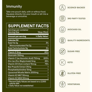 Immunity - 6-In-1 Liposomal Vitamin C Packets, Zinc, D3 + K2, Quercetin, Bee Propolis & Avocado Oil - Antioxidant Liquid Supplement for Immunity, Skin & Bone* - 30 Pouches