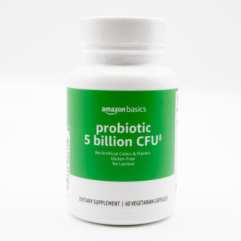 Amazon Basics Probiotic, 5 Billion CFU, No Artificial Colors & Flavors, Gluten-Free, 60 Vegetarian Capsules (Previously Solimo)