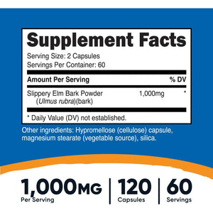 Nutricost Slippery Elm Bark Capsules 1000Mg per Serving, 120 Capsules - Non-Gmo, Gluten Free, Vegetarian Friendly