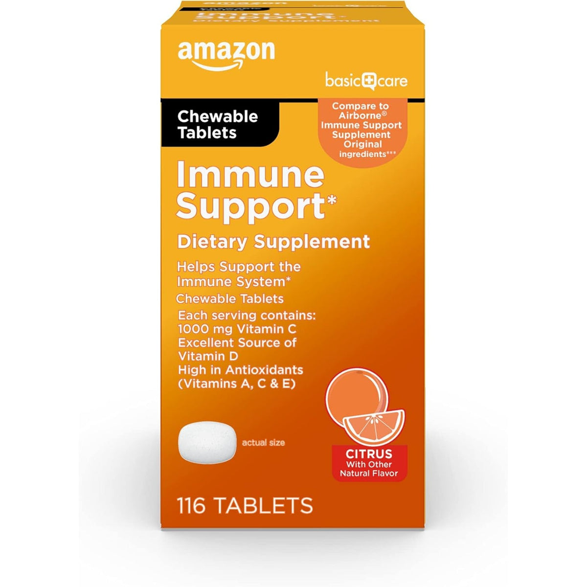 Amazon Basic Care - Chewable Tablets, Immune Support Citrus Chew Tablets, 116 Count