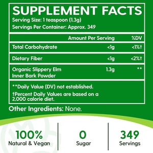 Slippery Elm, Natural Herbs Slippery Elm Powder for Soothing Throat* & Digestive, Diarrhea, PH Balance, Gut Health - with Superior Inner Bark Source, 100% Pure & Vegan, Non-Gmo, 1Lb (349 Servings)