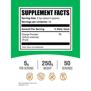Bulksupplements.Com Orange Powder - Orange Fruit Powder, Nutrient-Rich Flavoring - Gluten Free, 5G per Serving, 250G (8.8 Oz) (Pack of 1)