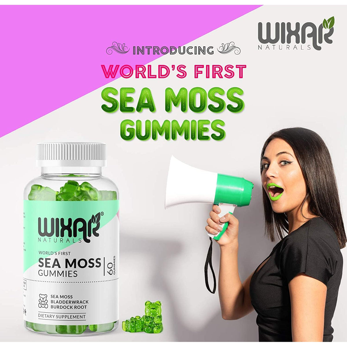 WIXAR NATURALS Sea Moss Gummies - Natural Irish Sea Moss and Bladderwrack with Burdock Gummy - 60 Gummies - Vegan - Healthy Immune, Gut & Overall Wellness Support - Herbal Alkaline Supplements