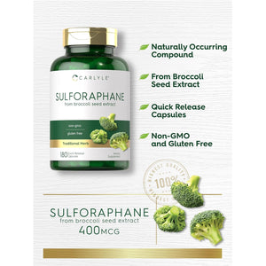 Carlyle Sulforaphane Supplement | 400 Mcg | from Broccoli Seed Extract | 180 Capsules | Traditional Herbal Supplement | Non-Gmo and Gluten Free Formula