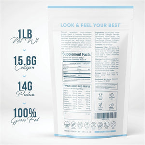 Multi Collagen Hydrolyzed Protein Powder (16Oz) - Types I, II, III, V & X - Grass Fed Bovine (Peptan®), Wild Caught Marine, Free Roaming Chicken & Eggshell Collagen Peptides, Non-Gmo, GF.
