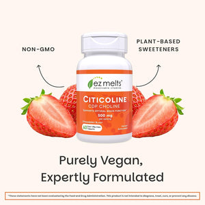 EZ Melts Citicoline - Brain Health & Memory Support Supplement - No Artificial Flavors - Non-Gmo & Vegan - Strawberry Blast - 60 Dissolvable Tablets (60 Servings)