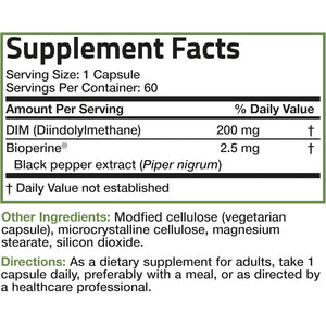 Bronson DIM 200 MG Supplement Diindolymethane with Bioperine for Enhanced Absorption, Estrogen Metabolism & Maintains Balanced Hormone Levels, 60 Vegetarian Capsules