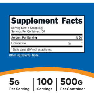 Nutricost L-Glutamine Powder (500 Grams) Unflavored - Gluten Free & Non-Gmo, 100 Servings