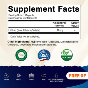 Vitamatic Lithium Orotate 20Mg, 90 Capsules - Veggie Caps, Non-Gmo, Gluten Free