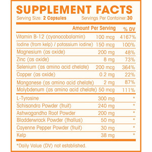 Thyroid Support Complex with Iodine for Energy Levels, Weight Loss, Metabolism, Fatigue & Brain Function - Natural Health Supplement Formula: L-Tyrosine, Selenium, Kelp, Bladderwrack, Ashwagandha, Etc