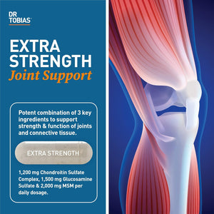 Dr. Tobias Joint Support Supplement with Glucosamine Chondroitin MSM, Supports Connective Tissue, Function & Flexibility, Extra Strength Joint Supplements for Men & Women, 240 Capsules