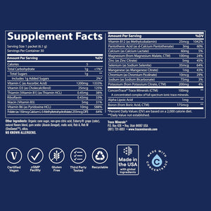 Trace Minerals | Power Pak Electrolyte Powder Packets | 1200 Mg Vitamin C, Zinc, Magnesium | Boost Immunity, Hydration and Natural Energy | Acai Berry | 30 Packets