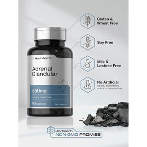 Horbäach Raw Adrenal Glandular | 350 Mg | 90 Capsules | Non-Gmo, Gluten Free Supplement