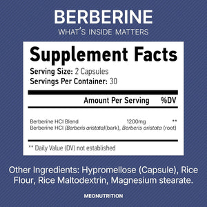 Berberine Supplement 1200Mg HCI - 60 Capsules, 3Rd Party Lab Tested, Non-Gmo, GMP Certified - Supports Metabolic Health & Overall Wellness