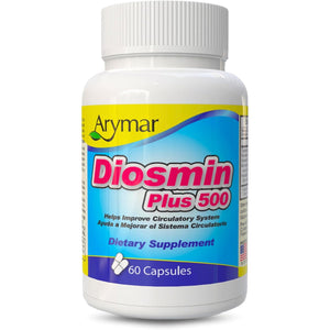 Arymar Diosmin 500Mg with Vitamin B-Complex: Circulatory Formula for Leg Vein Integrity and Normal Blood Flow, Vascular Health and Microcirculation, 60 Capsules